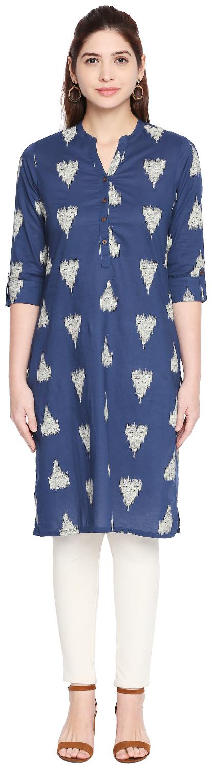 

Rangmanch By Pantaloons Women Blue Printed Straight Kurta