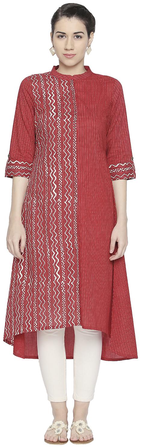 

Rangmanch By Pantaloons Women Red Printed Assymetrical Kurta