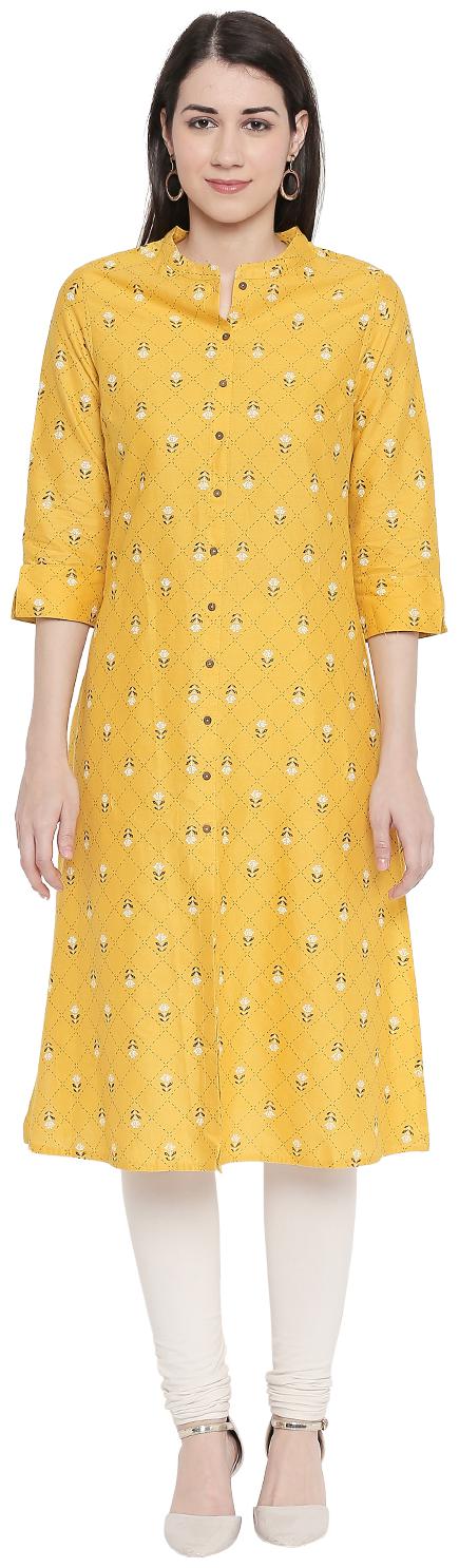 

Rangmanch By Pantaloons Women Yellow Printed Straight Kurta
