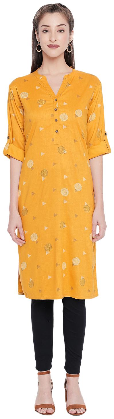 

Rangmanch By Pantaloons Women Yellow Printed Straight Kurta