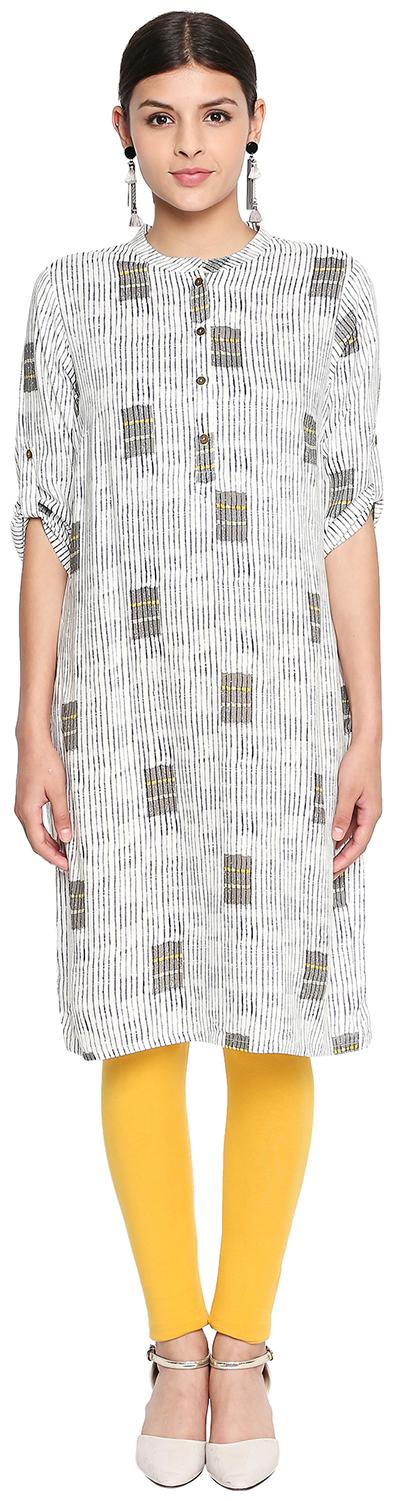 

Rangmanch By Pantaloons Women Grey Striped Straight Kurta
