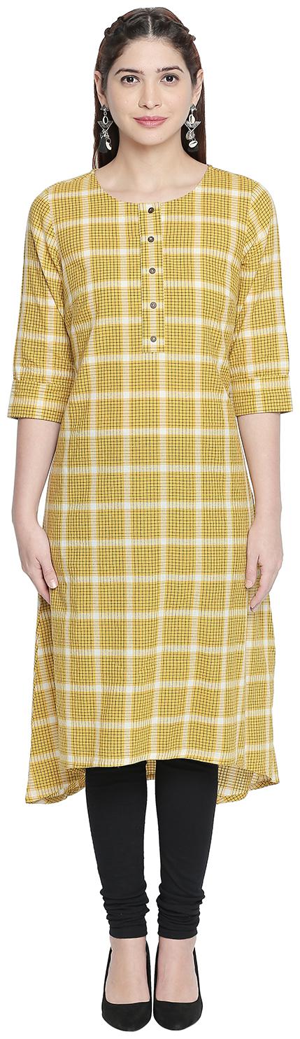 

Rangmanch By Pantaloons Women Yellow Checkered Straight Kurta