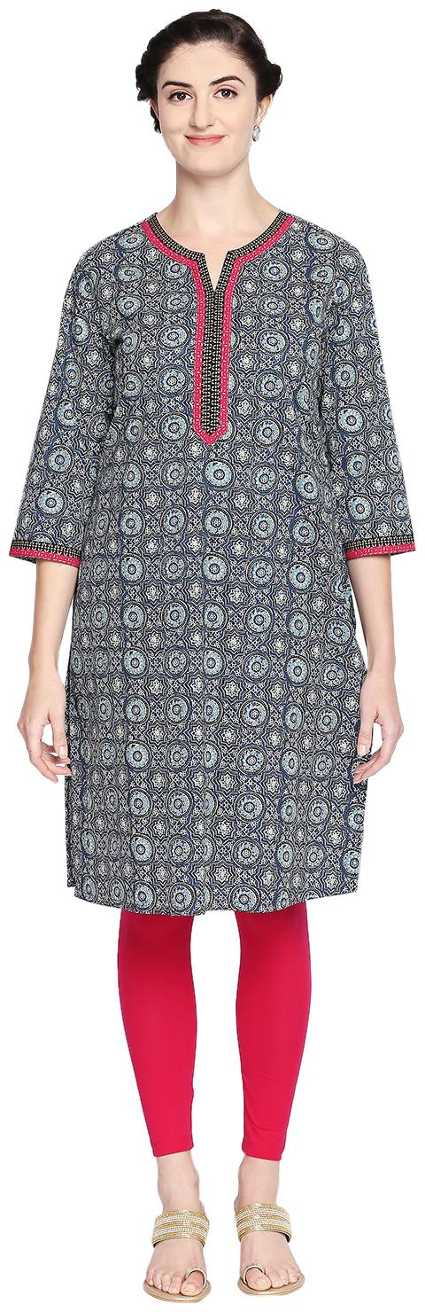

Rangmanch By Pantaloons Women Blue Printed Straight Kurta