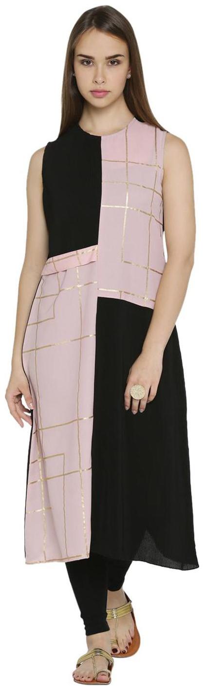 

Rangmanch By Pantaloons Women Pink Colorblocked Straight Kurta