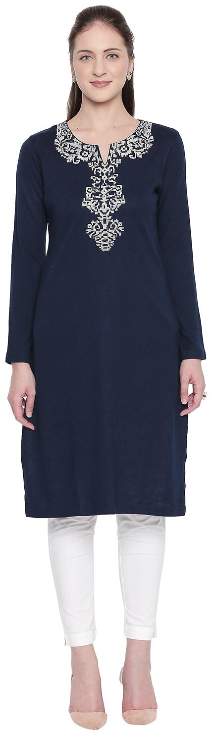 

Rangmanch By Pantaloons Women Blue Embroidered Straight Kurta