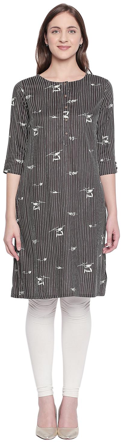 

Rangmanch By Pantaloons Women Grey Printed Straight Kurta