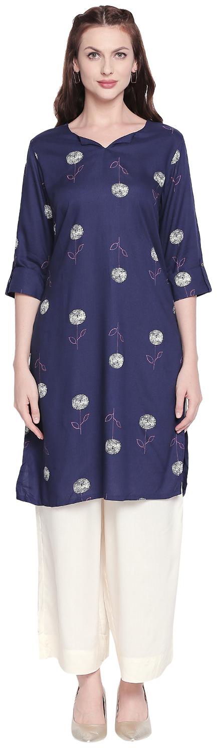 

Rangmanch By Pantaloons Women Blue Printed Straight Kurta