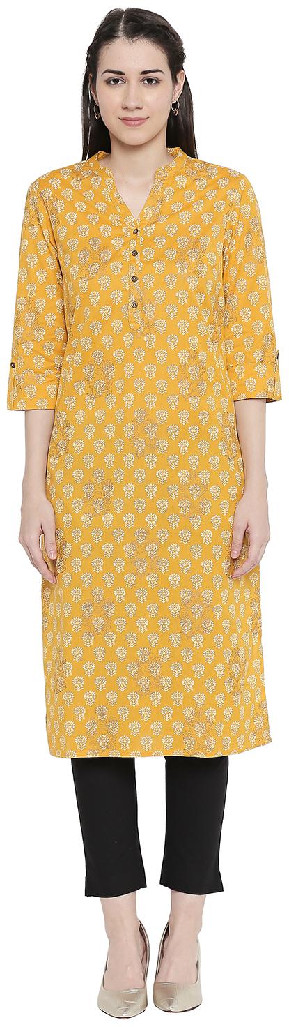 

Rangmanch By Pantaloons Women Yellow Floral Straight Kurta