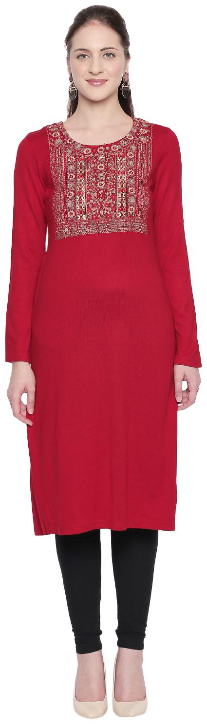 

Rangmanch By Pantaloons Women Red Embroidered Straight Kurta