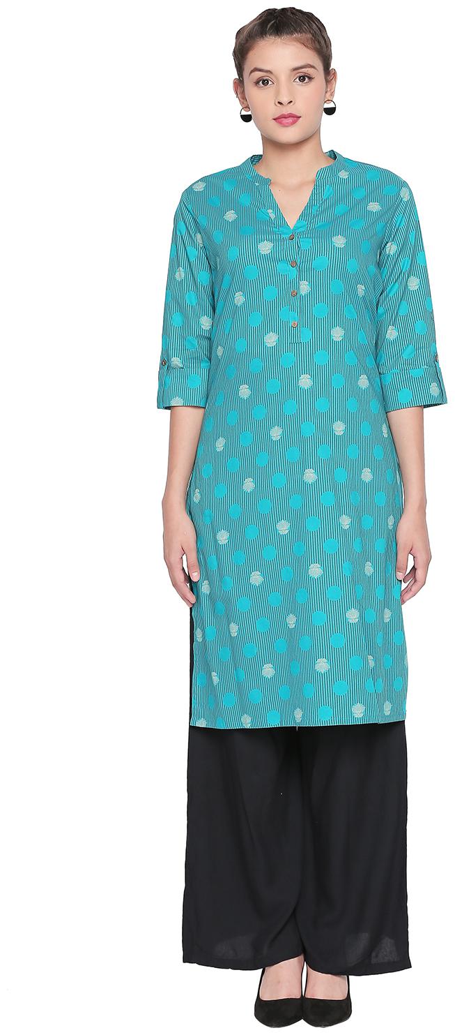 

Rangmanch By Pantaloons Women Blue Printed Straight Kurta