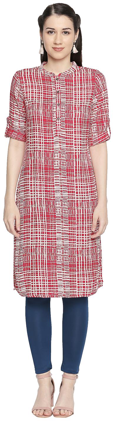 

Rangmanch By Pantaloons Women Pink Checkered Straight Kurta