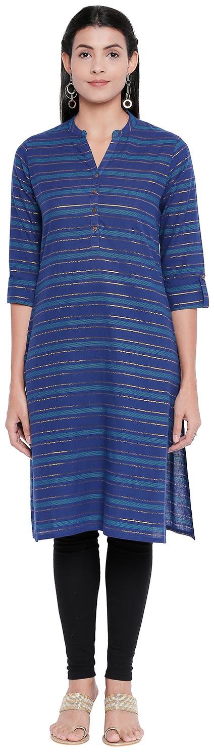 

Rangmanch By Pantaloons Women Blue Printed Straight Kurta