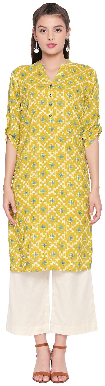 

Rangmanch By Pantaloons Women Green Printed Straight Kurta