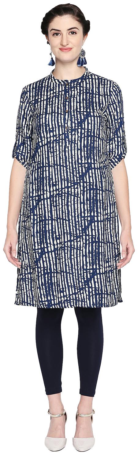 

Rangmanch By Pantaloons Women Blue Printed Straight Kurta