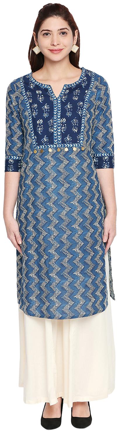 

Rangmanch By Pantaloons Women Blue Printed Straight Kurta