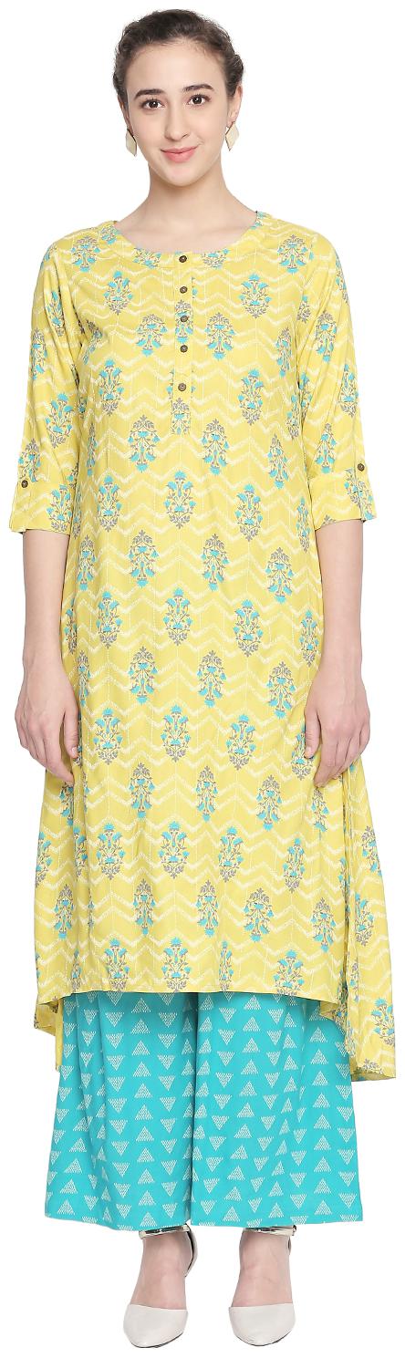 

Rangmanch By Pantaloons Women Yellow Floral Assymetrical Kurta