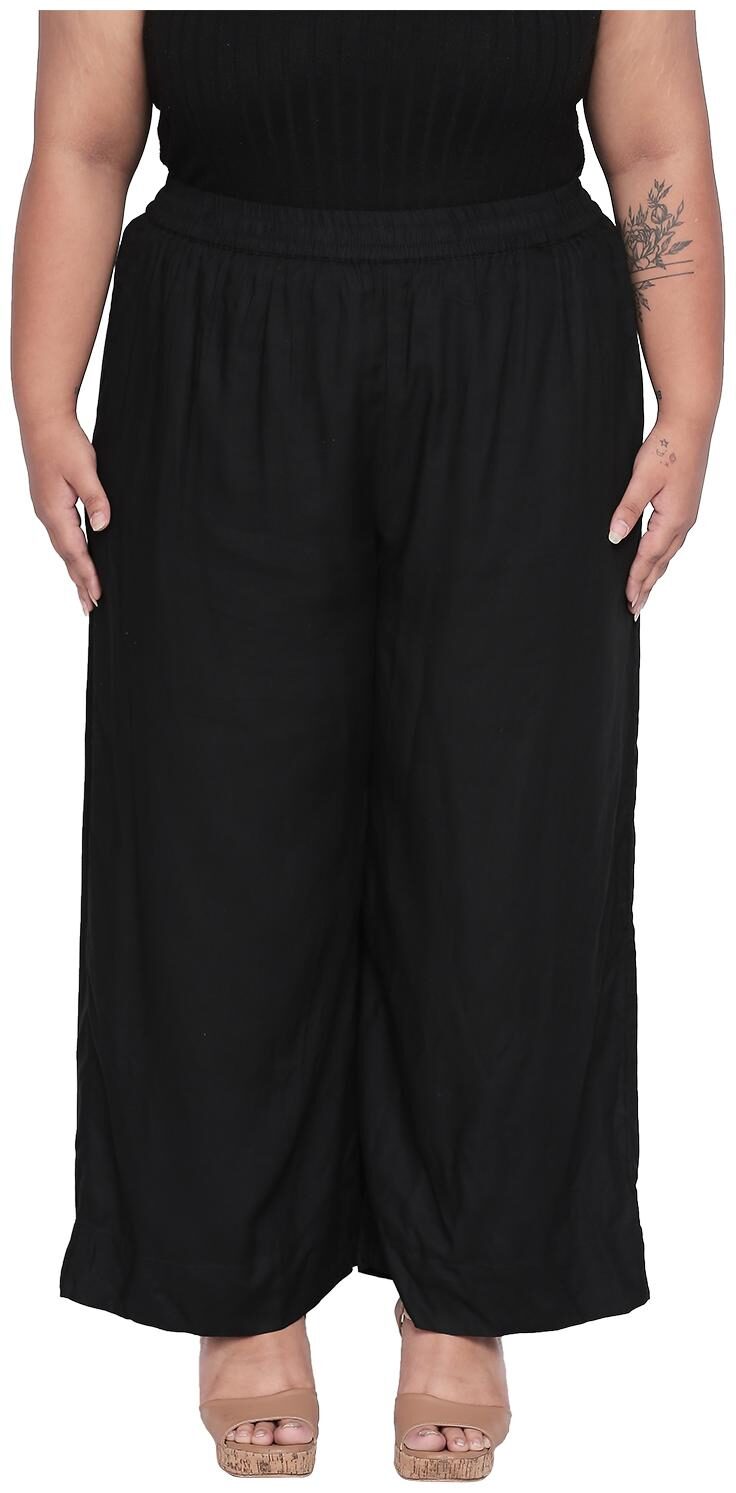

Rangmanch Plus By Pantaloons Black Solid Straight Palazzo