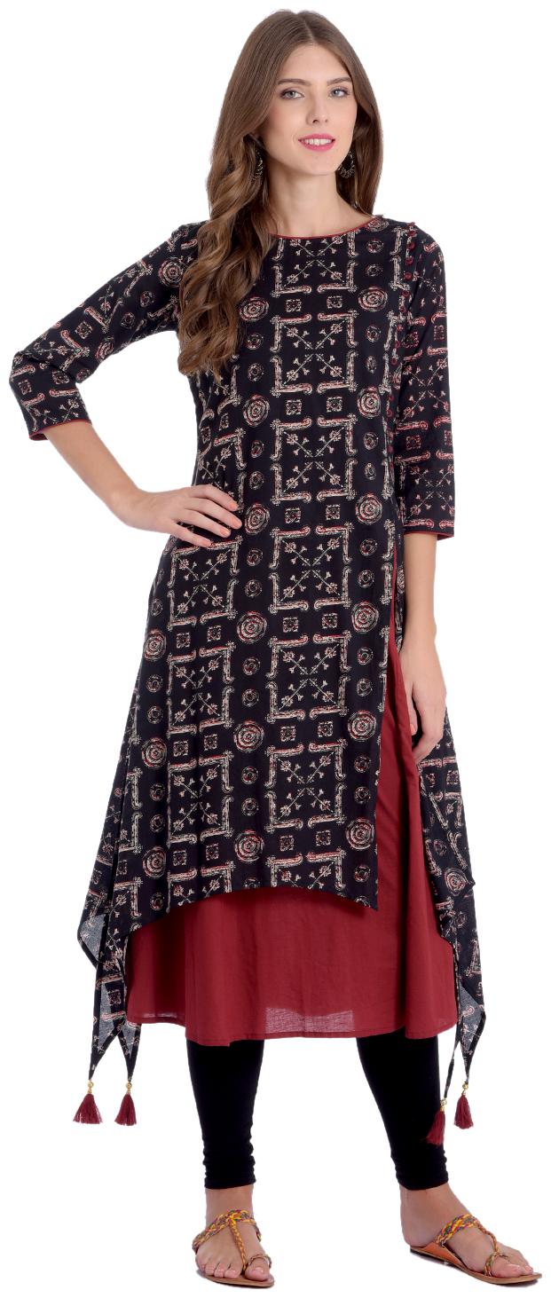 

Rangmayee Women Black Printed Layered Kurta