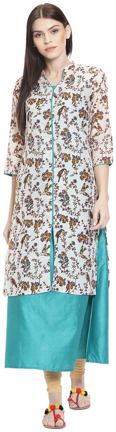 

Rangmayee Women White Printed Layered Kurta