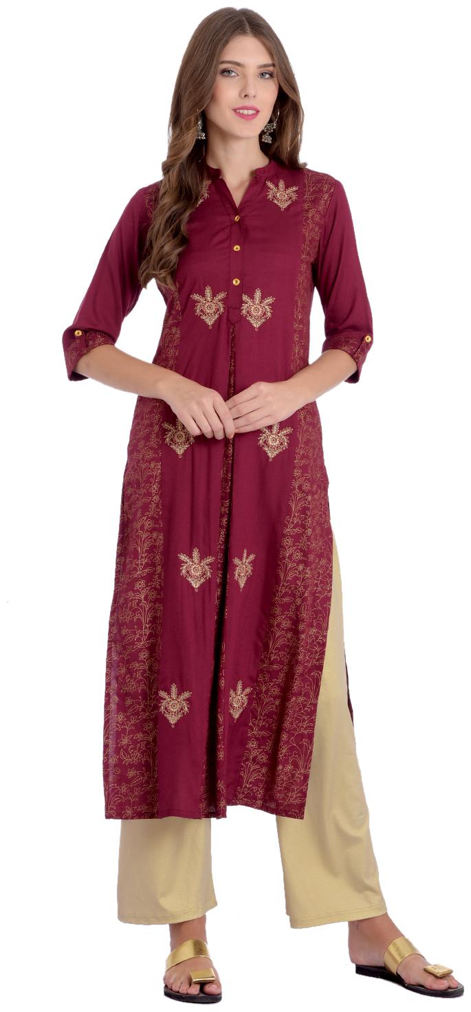 

Rangmayee Women Purple Embroidered Straight Kurta