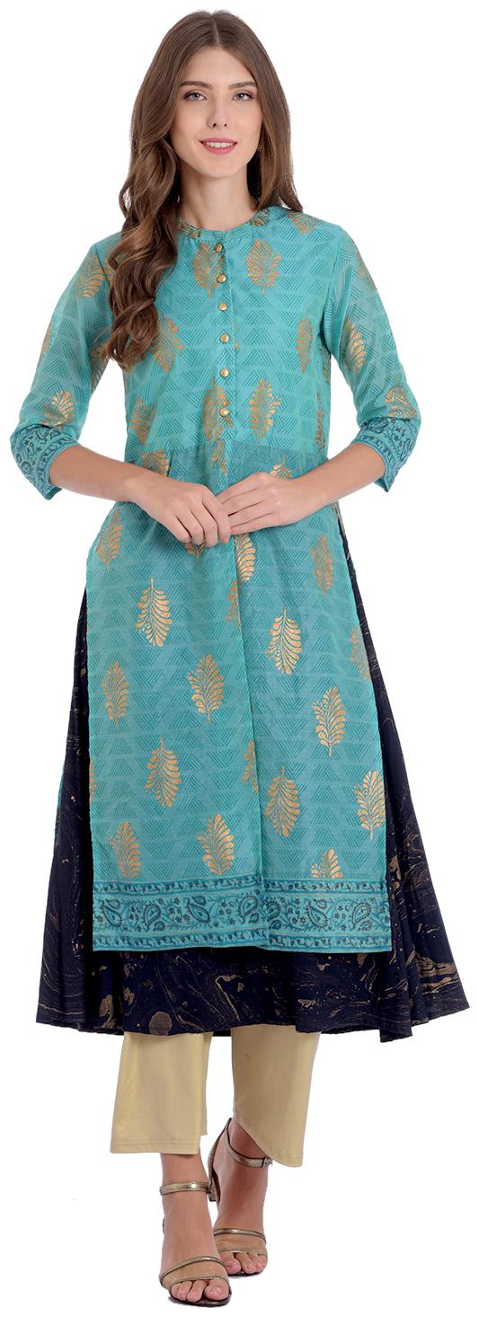 

Rangmayee Women Green Printed Layered Kurta
