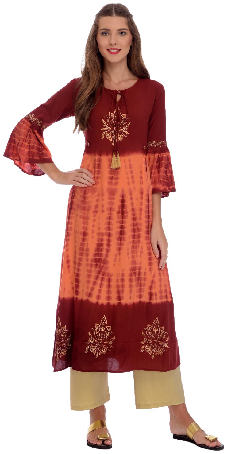 

Rangmayee Womens Rayon Block Print Tie Dye Kurta