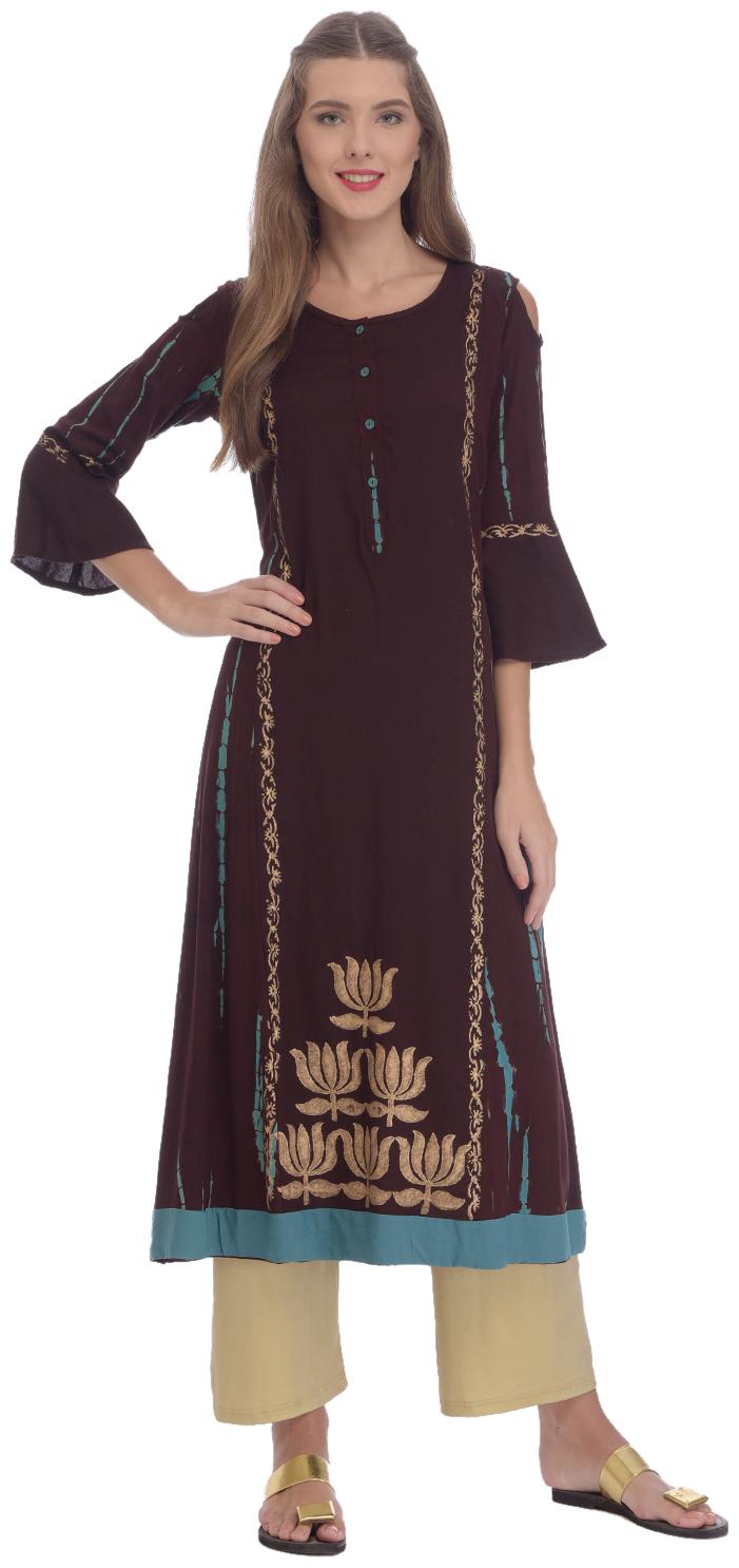 

Rangmayee Womens Rayon Shibori Dyed Gold Print Kurta