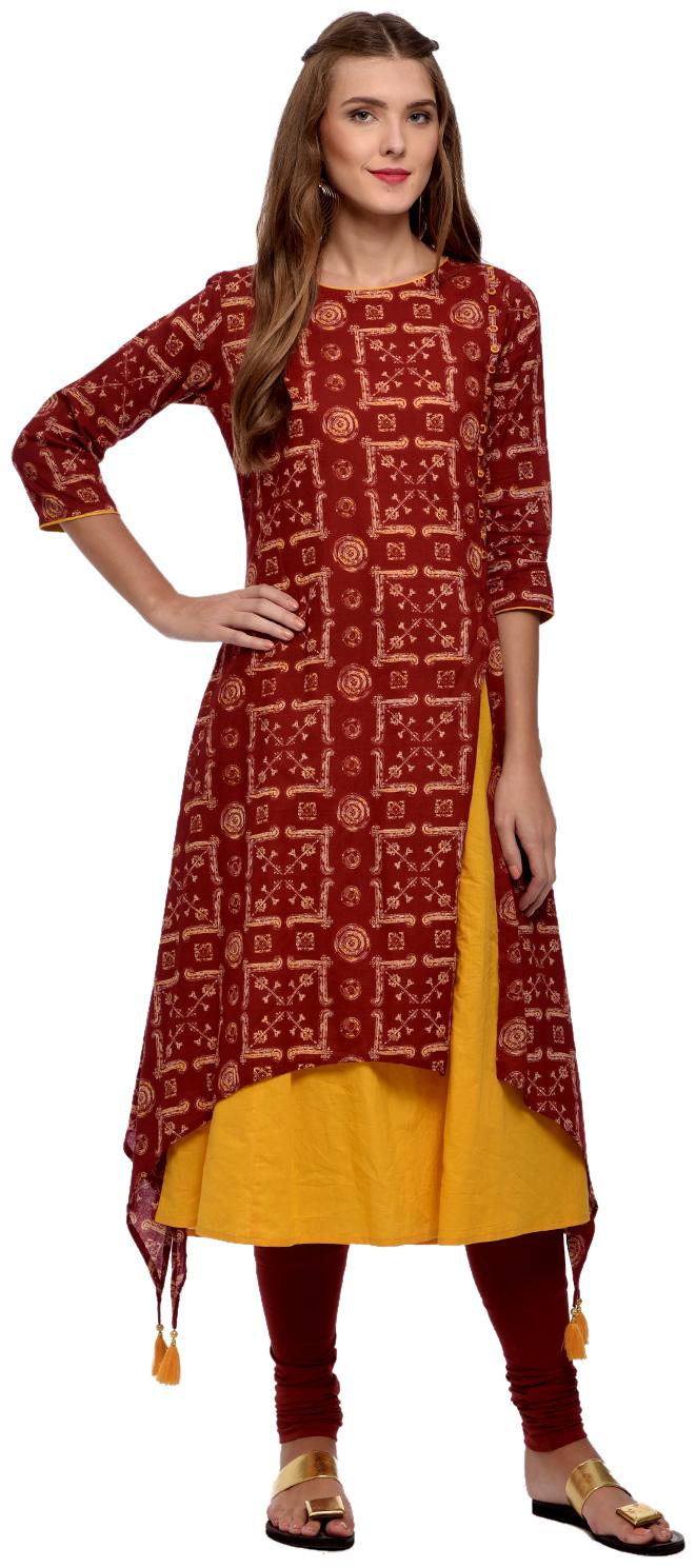 

Rangmayee Women Maroon Printed Layered Kurta