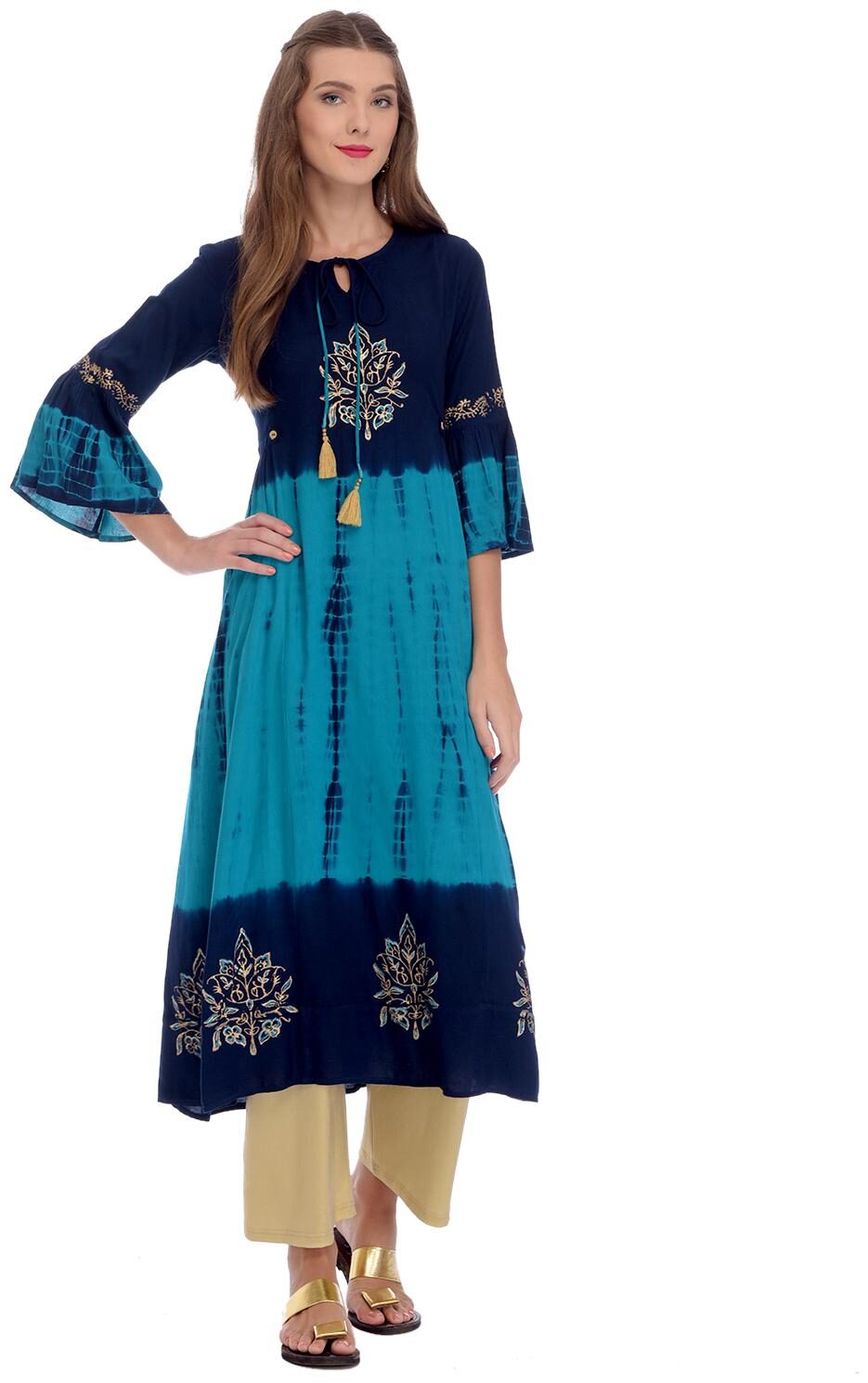 

Rangmayee Womens Rayon Block Print Tie Dye Kurta
