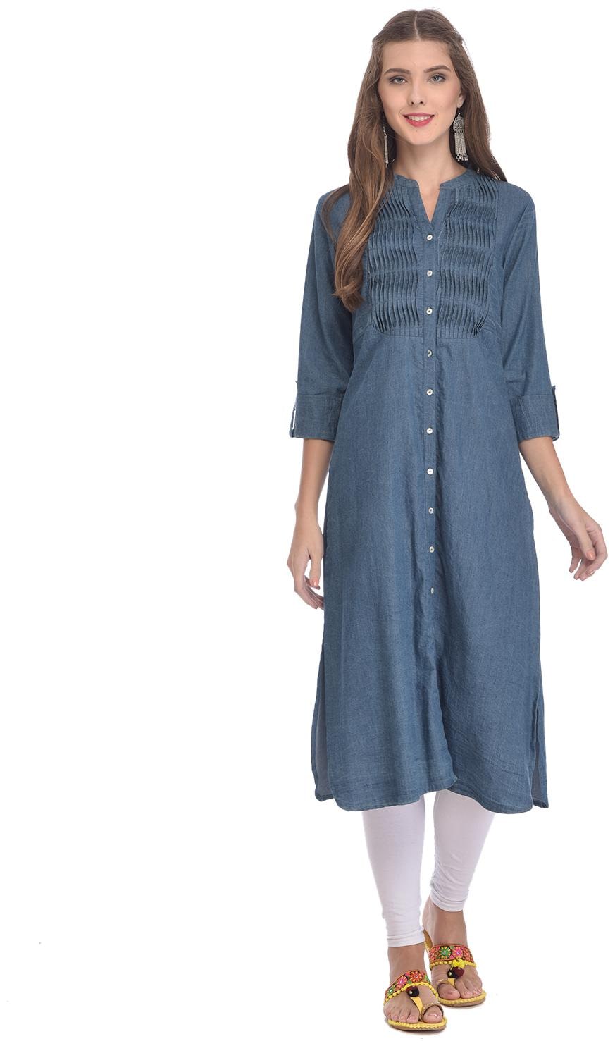 

Rangmayee Women Blue Solid Straight Kurta