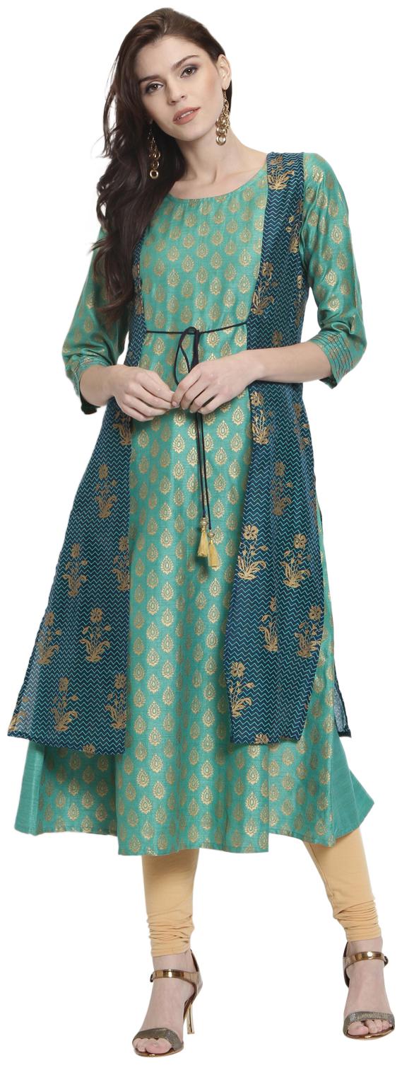 

Rangmayee Women Green Printed Layered Kurta