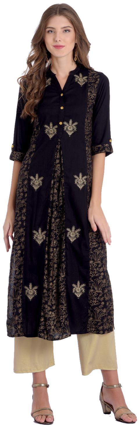 

Rangmayee Women Black Embroidered Straight Kurta