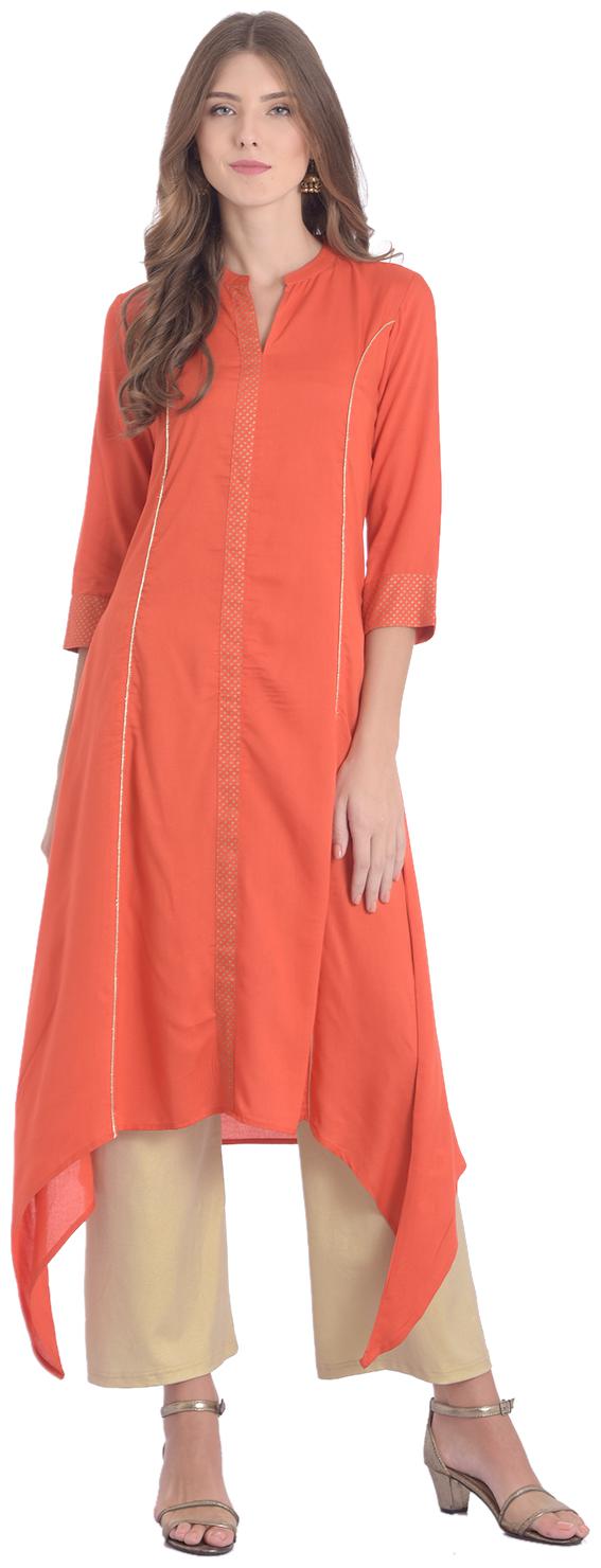 

Rangmayee Women Orange Solid Assymetrical Kurta