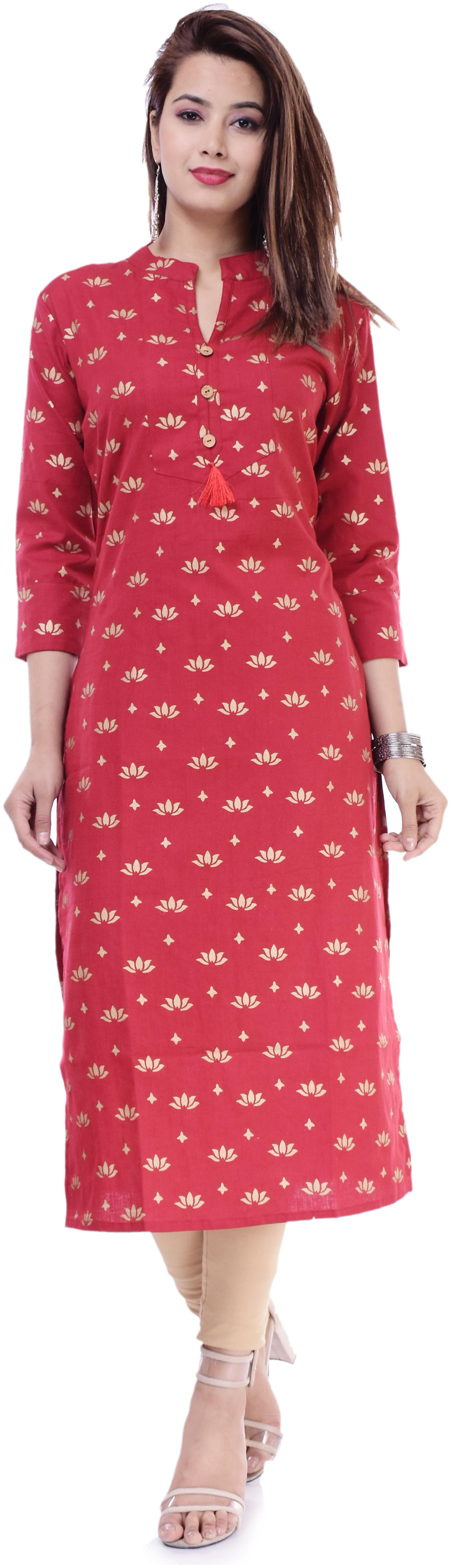 

Rangoli Jaipur Women Red Printed Straight Kurta