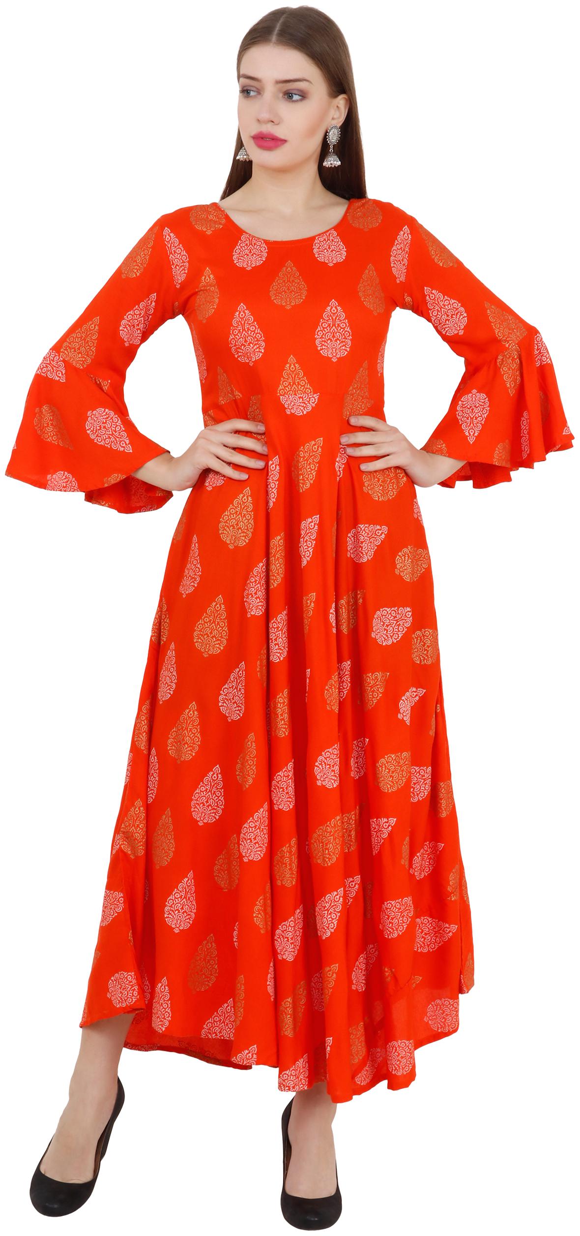 

Rangoli Jaipur Women Orange Ethnic Motifs Anarkali Kurta