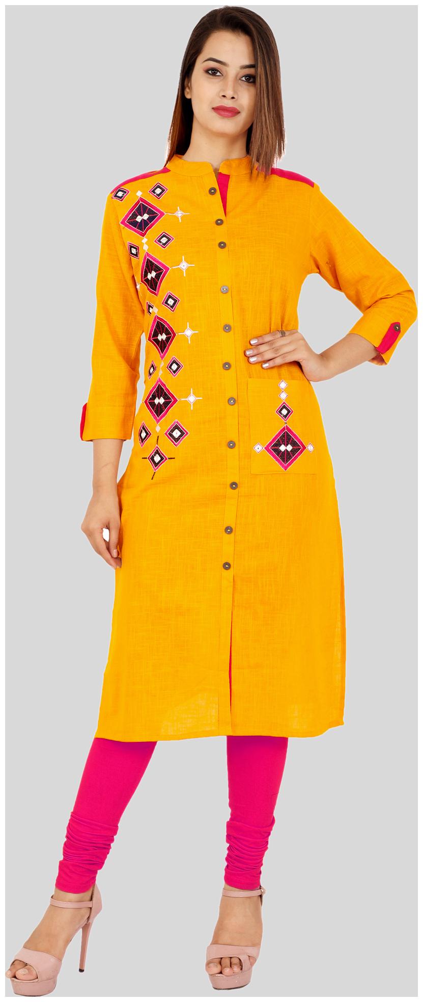 

Rangoli Jaipur Women Yellow Embroidered Straight Kurta