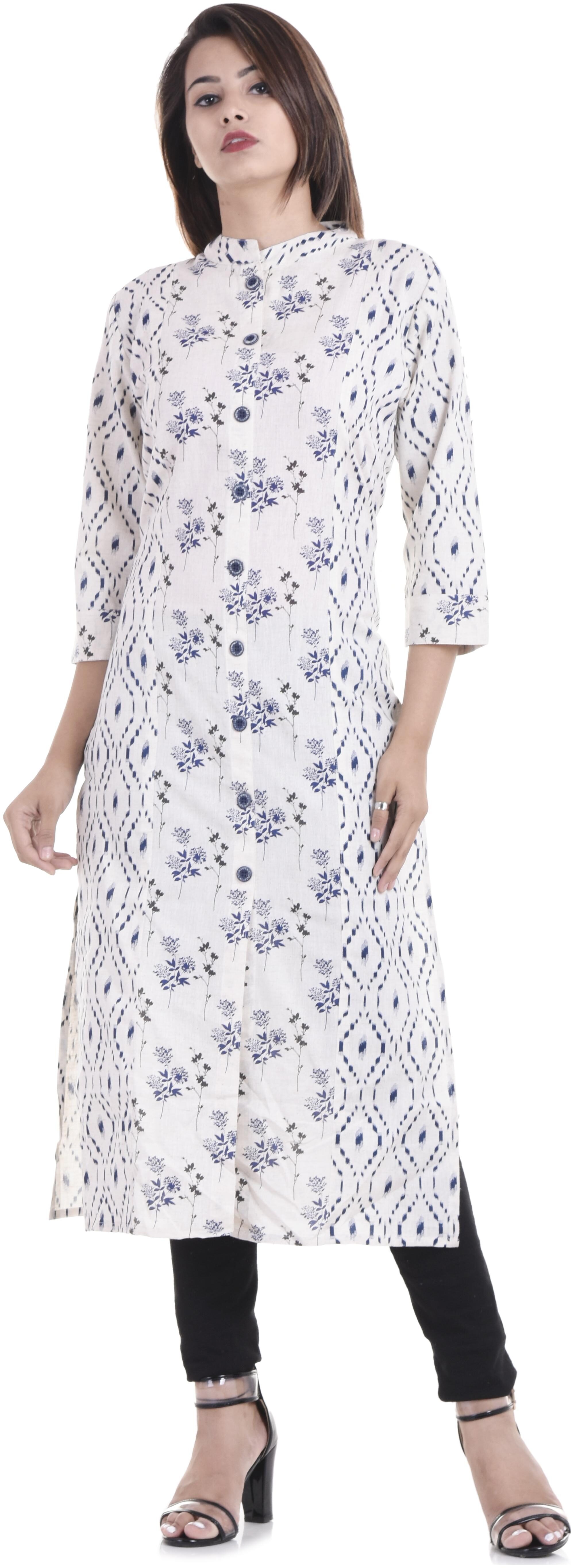 

Rangoli Jaipur Women White Floral Straight Kurta