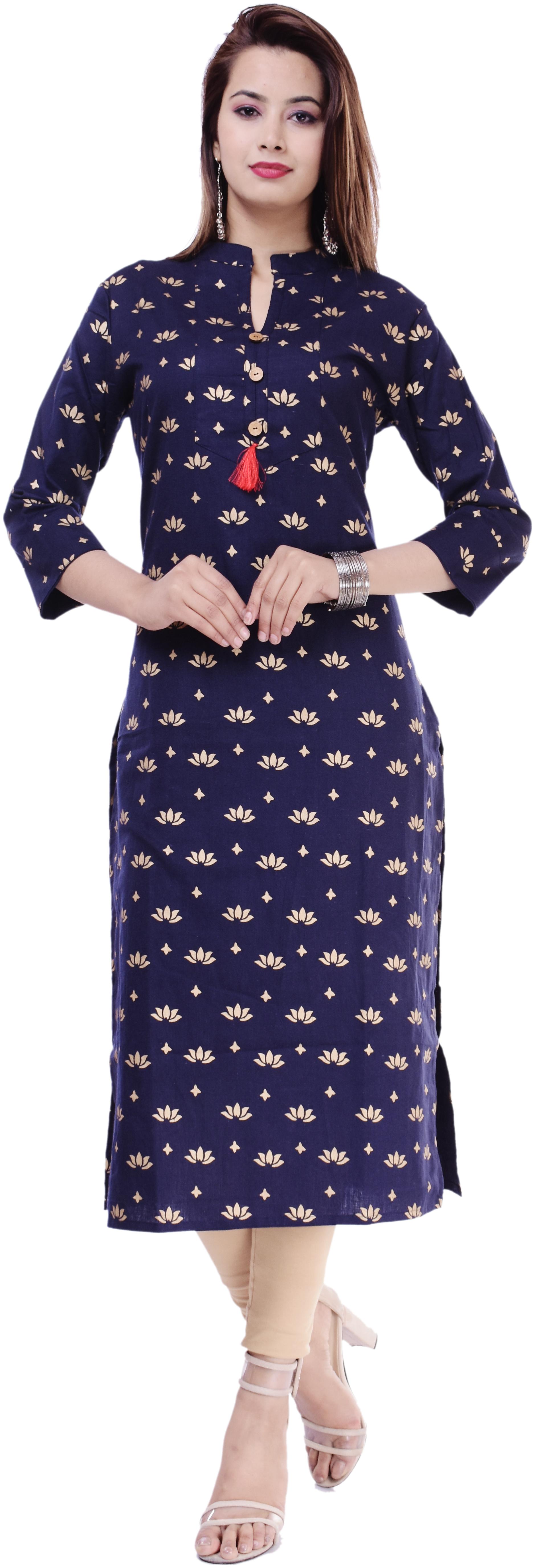 

Rangoli Jaipur Women Blue Printed Straight Kurta