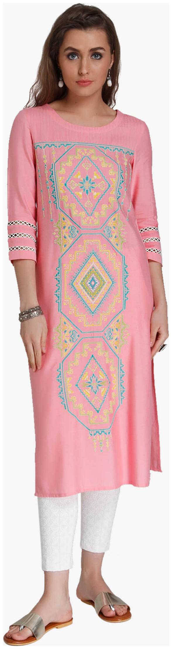 

NAARI Women Pink Embroidered Straight Kurta
