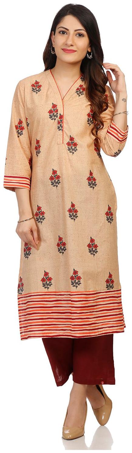 

Rangriti Women Beige Printed Straight Kurta