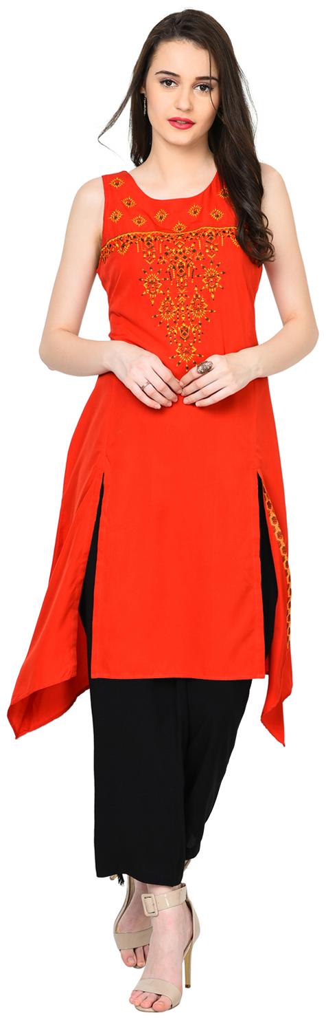 

Rangriti Women Blended A Line Kurta Red color