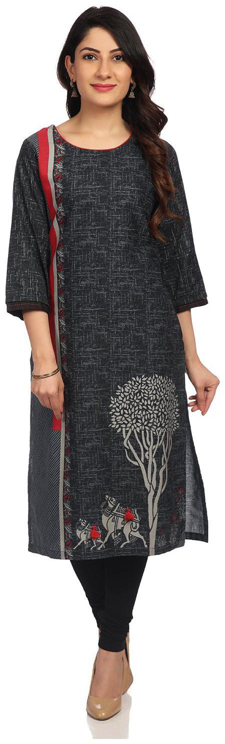 

Rangriti Women Black Printed Straight Kurta