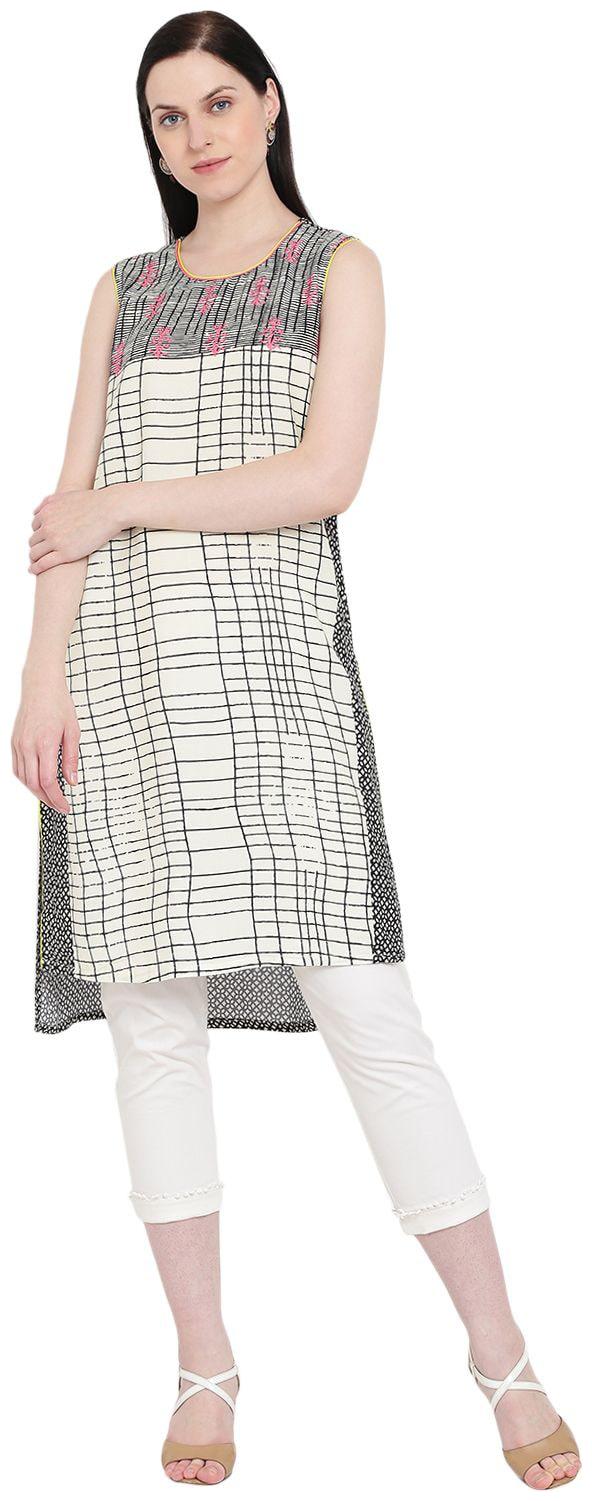 

Rangriti Women Grey Printed Straight Kurta