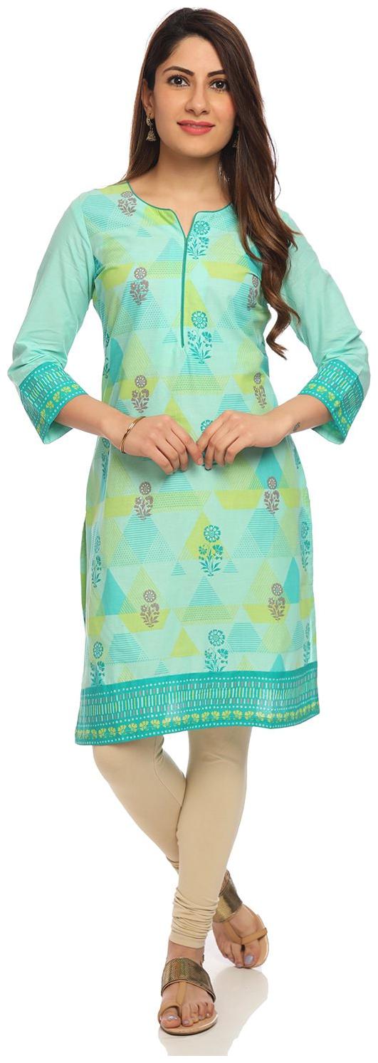 

Rangriti Women Green Printed Straight Kurta