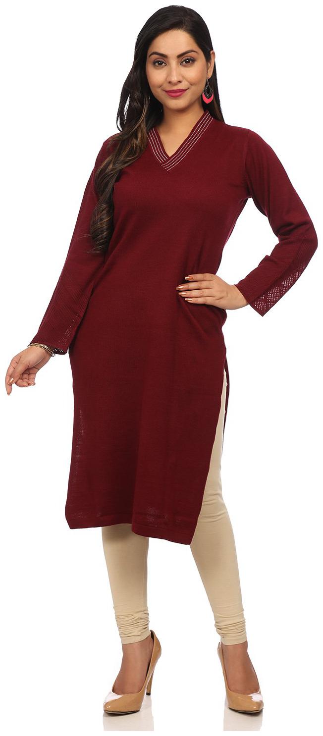 

Rangriti Women Maroon Solid Straight Kurta