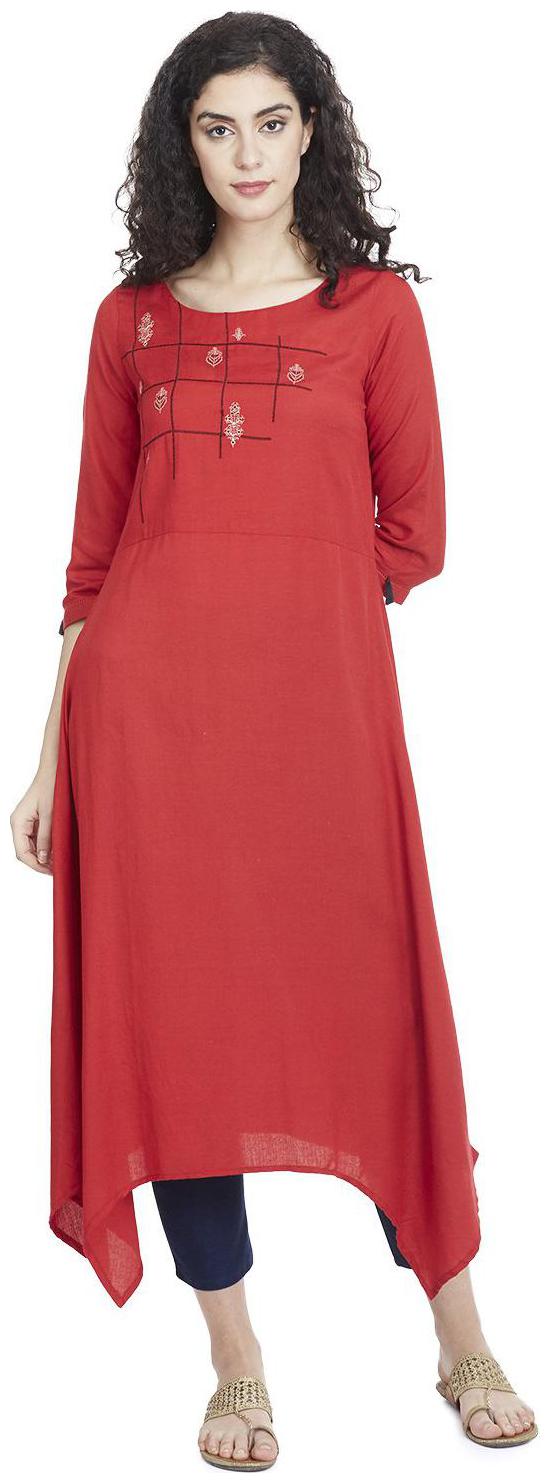 

Rangriti Women Viscose Solid A Line Kurta Red