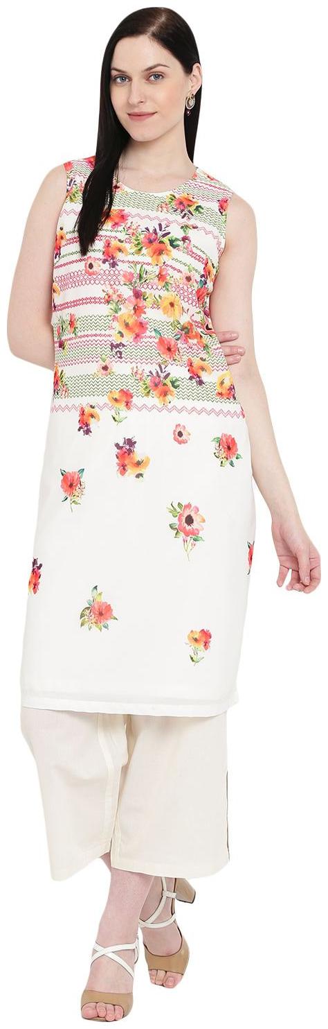 

Rangriti Women White Printed Straight Kurta