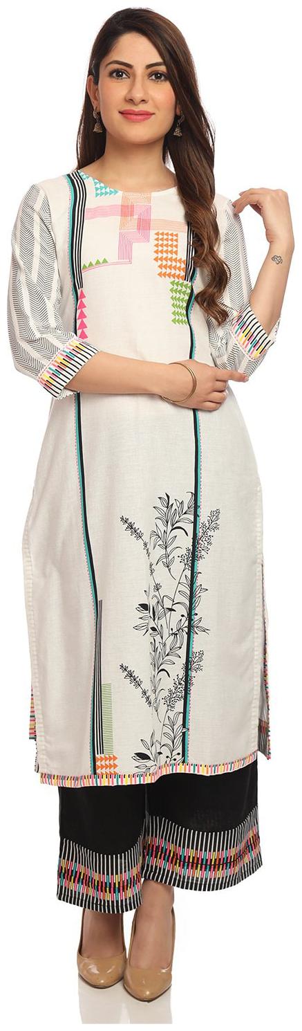 

Rangriti Women White Printed Straight Kurta