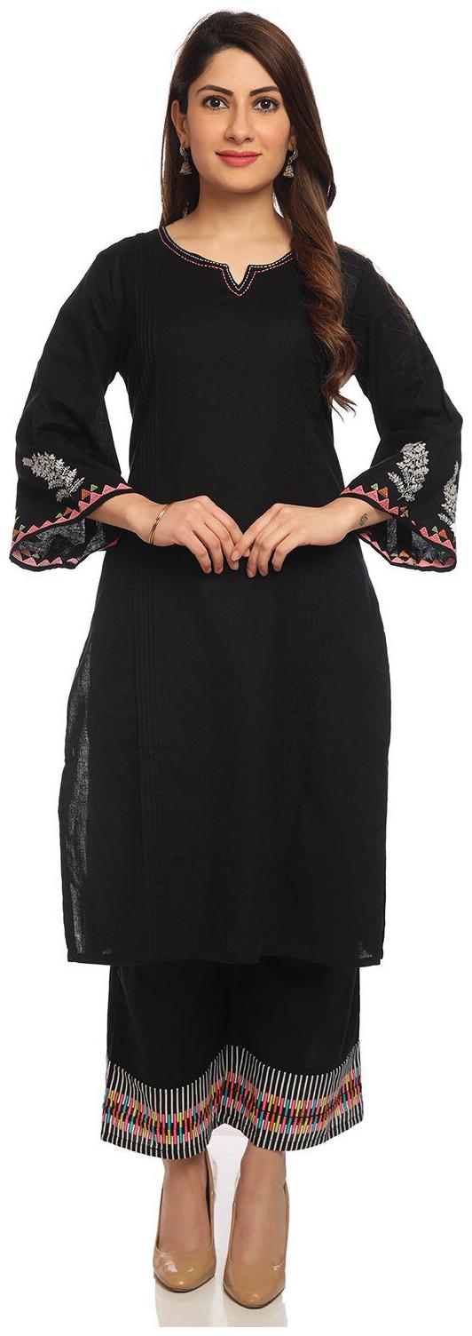 

Rangriti Women Black Solid Straight Kurta