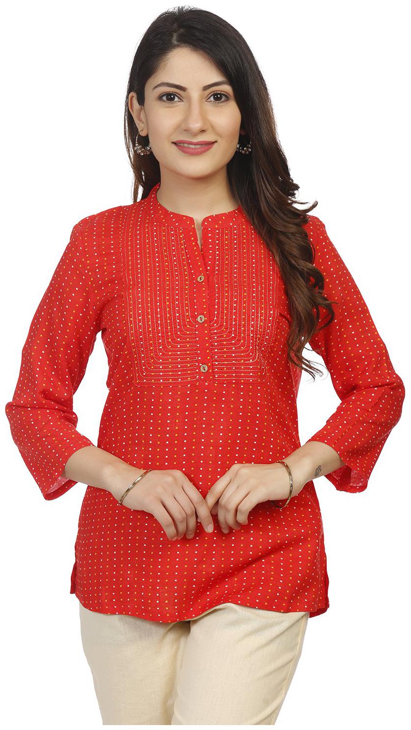 

Rangriti Women Printed A-line top - Red